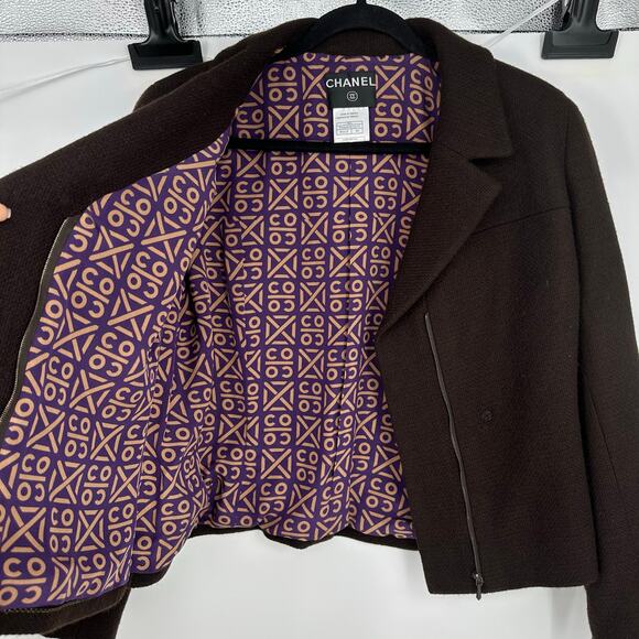 Vintage Y2K Runway CHANEL  FR 44 Blazer Skirt Set Chocolate Brown Cashmere Silk - Picture 14 of 16